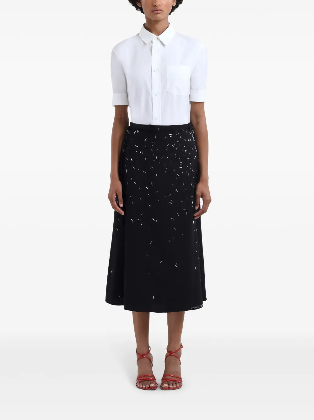 Bead-Embroidered Midi Skirt