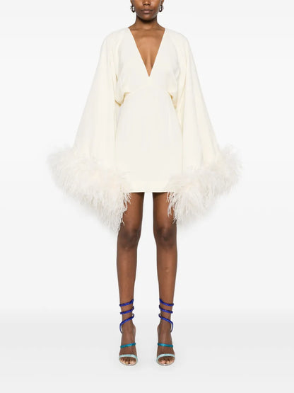 Feather-Trim Mini Dress