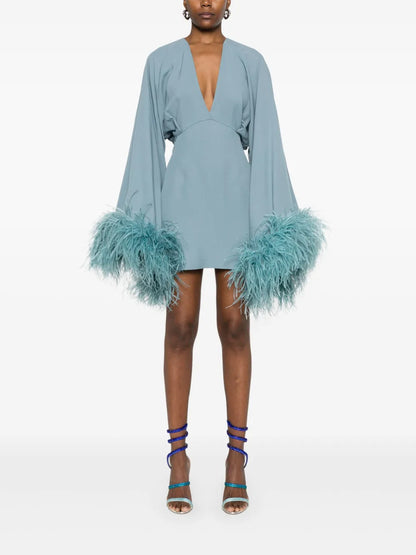 Feather-Trim Mini Dress