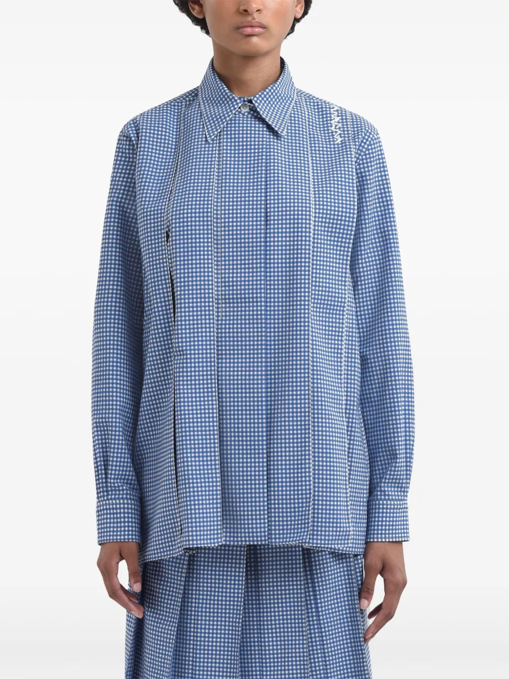 Gingham-Check Pleated Shirt