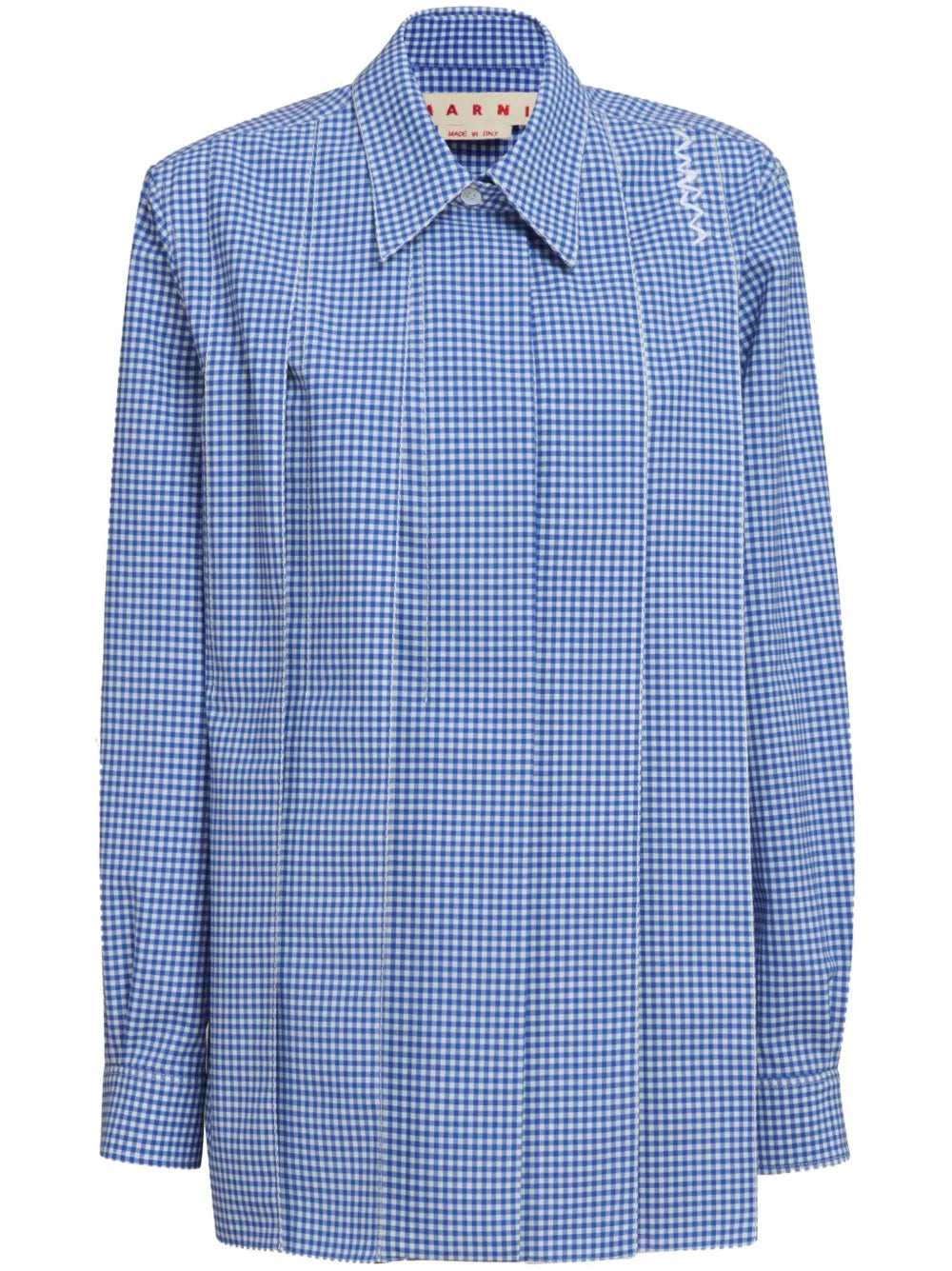 Gingham-Check Pleated Shirt