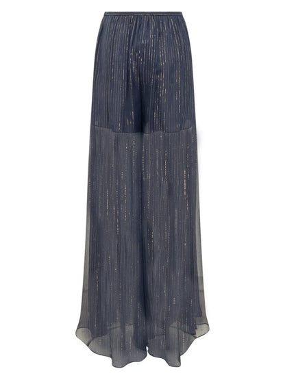 Metallic-Threading Flared Trousers