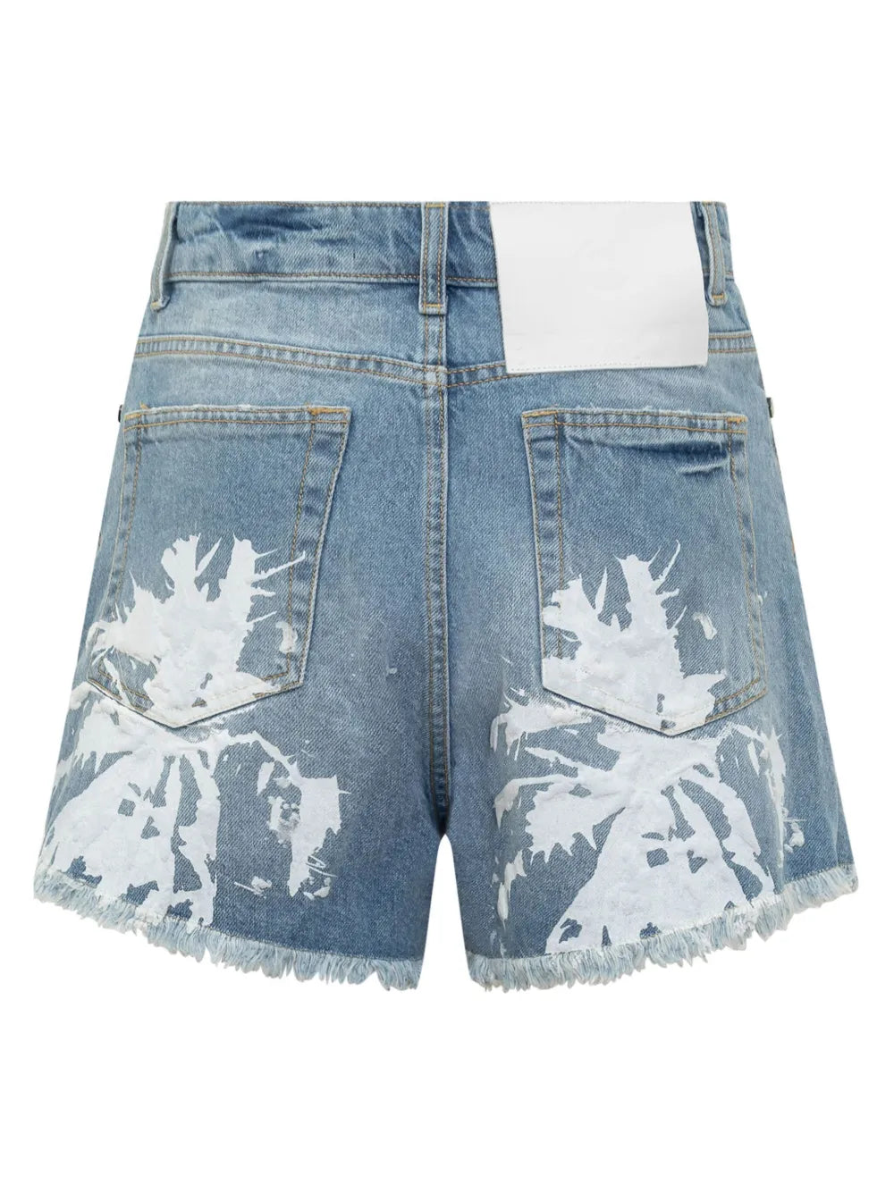 Abstract-Pattern Print Denim Shorts
