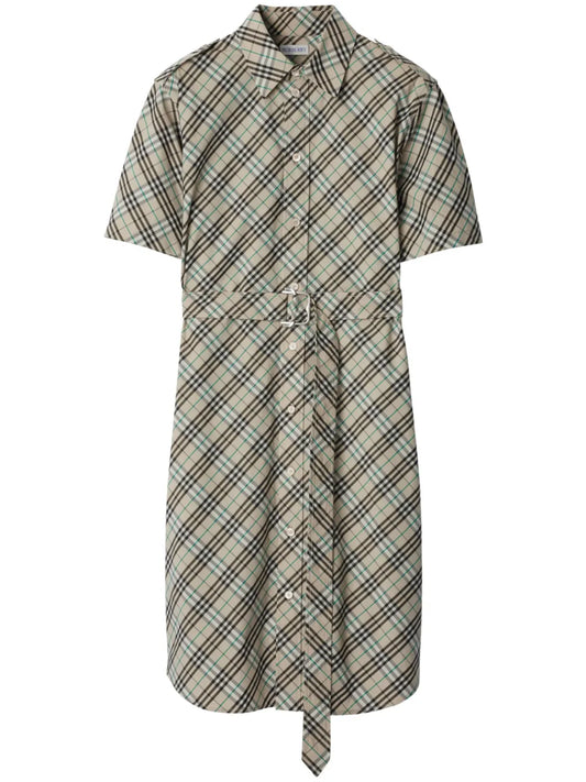 Check Cotton Shirt Mini Dress