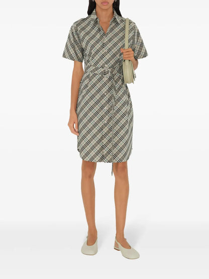 Check Cotton Shirt Mini Dress