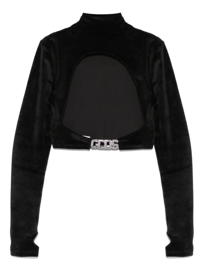 Chocker-Detailed Velvet T-Shirt