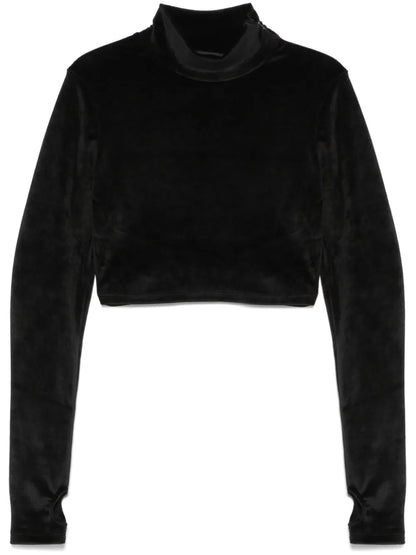 Chocker-Detailed Velvet T-Shirt