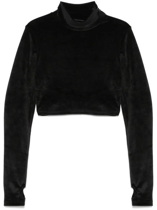 Chocker-Detailed Velvet T-Shirt