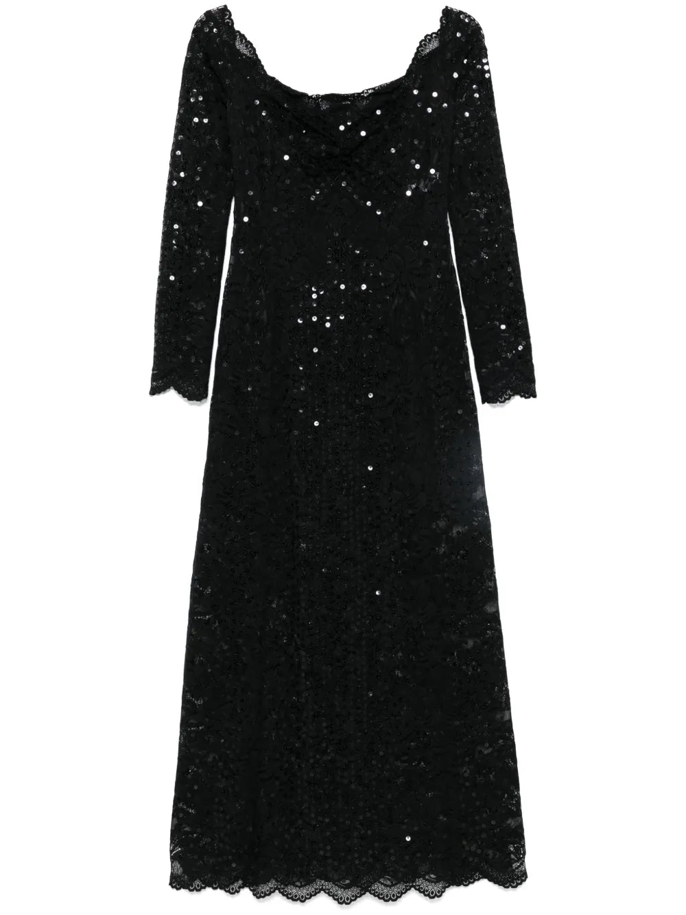Sequin-Embroidered Lace Maxi Dress