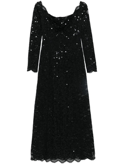 Sequin-Embroidered Lace Maxi Dress