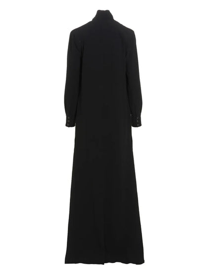 Pussy-Bow Collar Maxi Dress