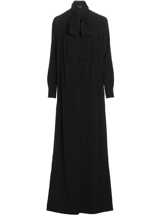 Pussy-Bow Collar Maxi Dress