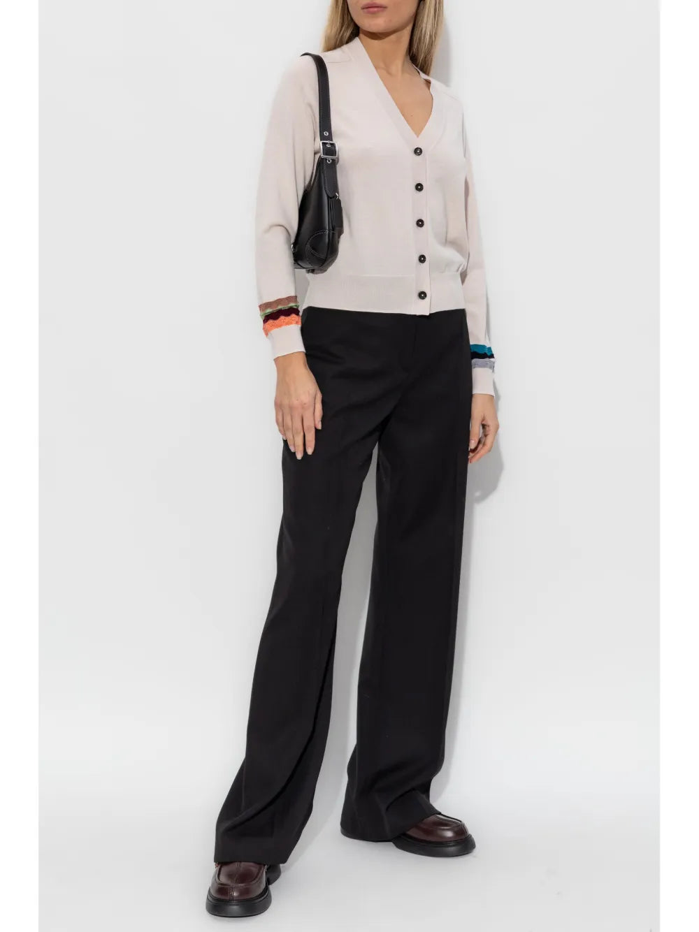 Striped-Cuff Cardigan