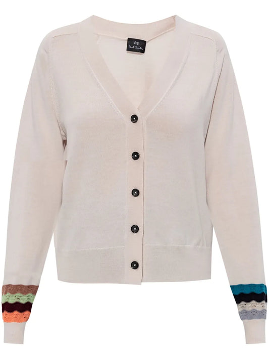 Striped-Cuff Cardigan