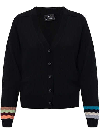 Striped-Cuff Cardigan