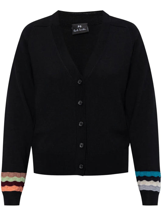 Striped-Cuff Cardigan