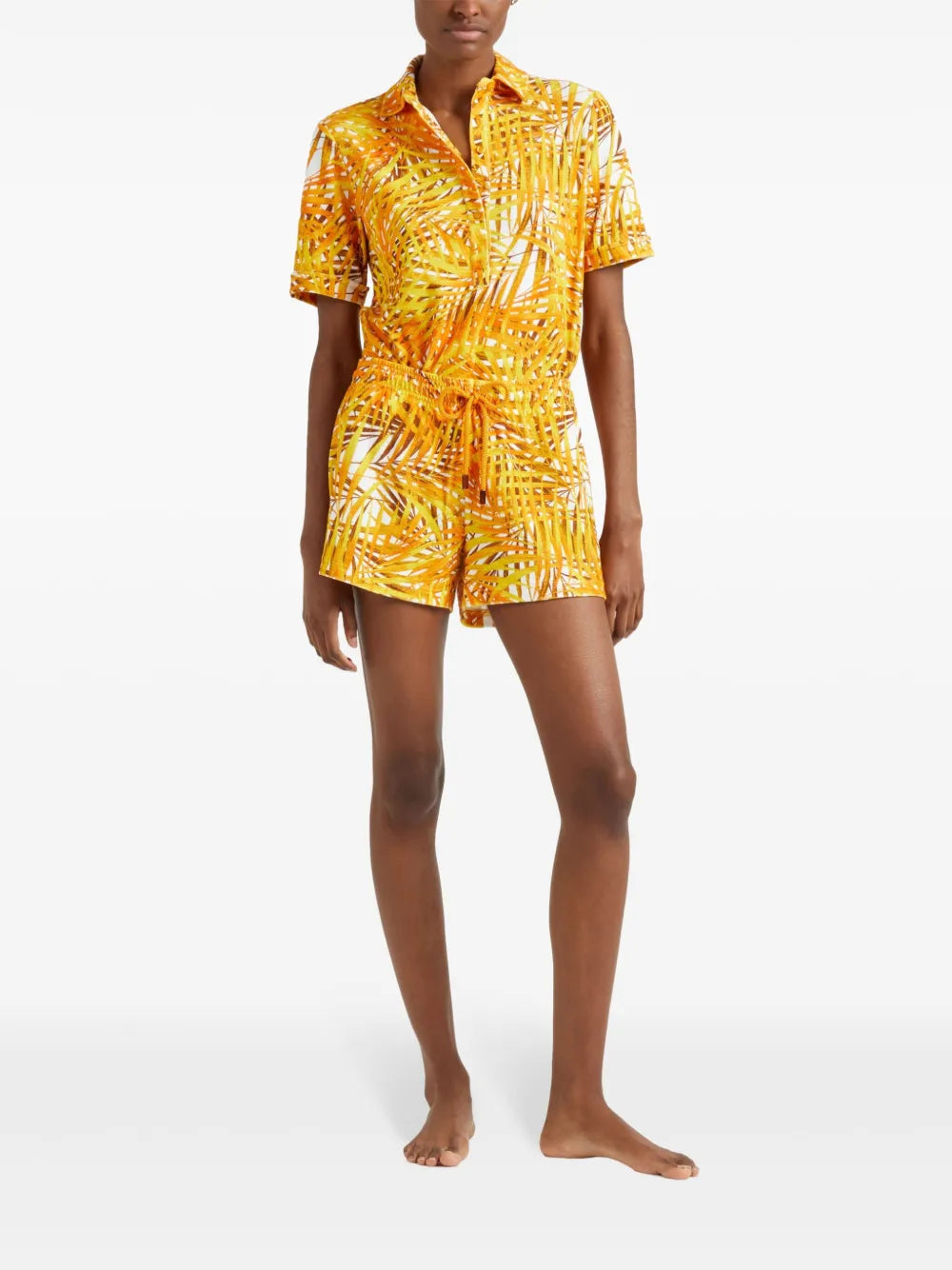 Palm Leaves-Print Terry Polo Shirt
