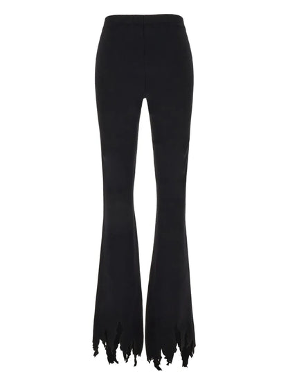 Shredded-Hem Flared Trousers