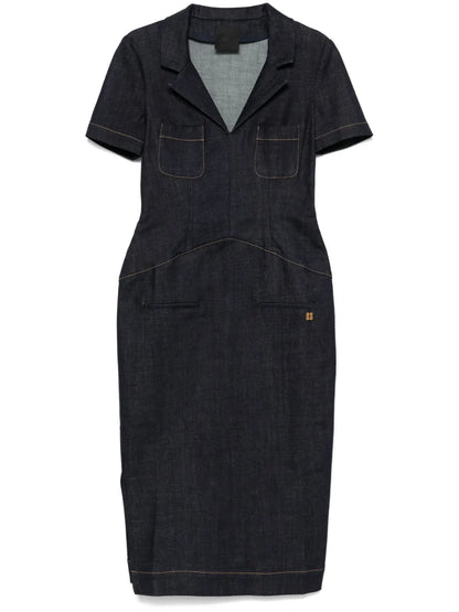4G-Emblem Denim Midi Dress