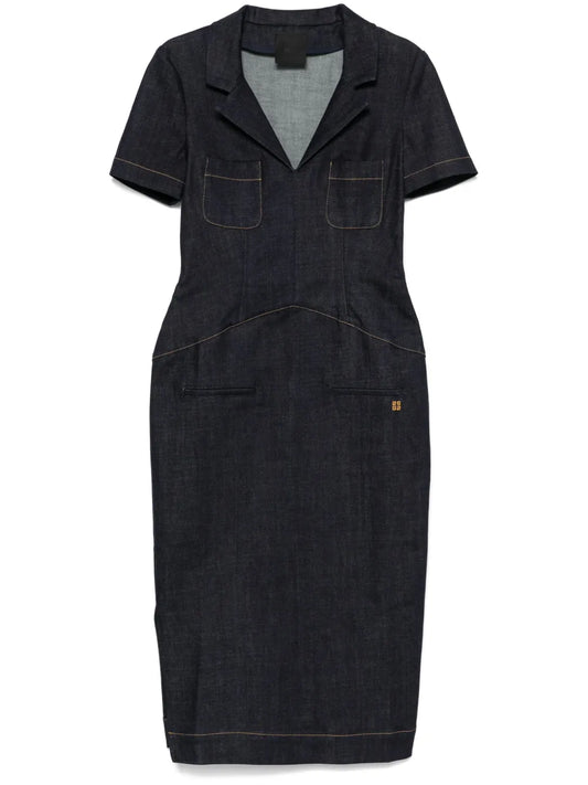 4G-Emblem Denim Midi Dress