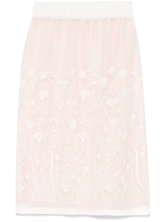 Floral-Embroidered Midi Skirt