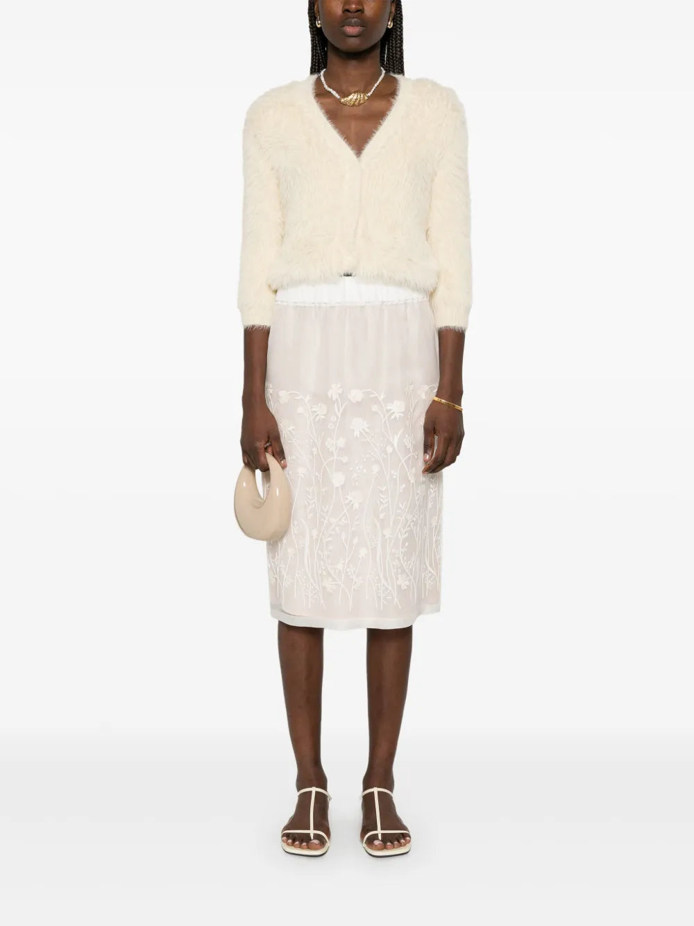 Floral-Embroidered Midi Skirt