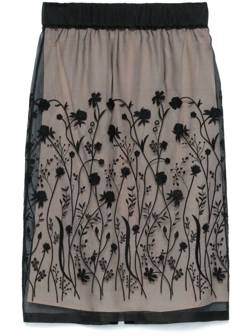 Floral-Embroidered Midi Skirt