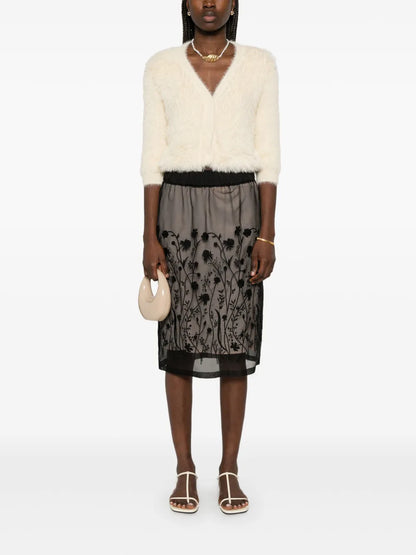 Floral-Embroidered Midi Skirt
