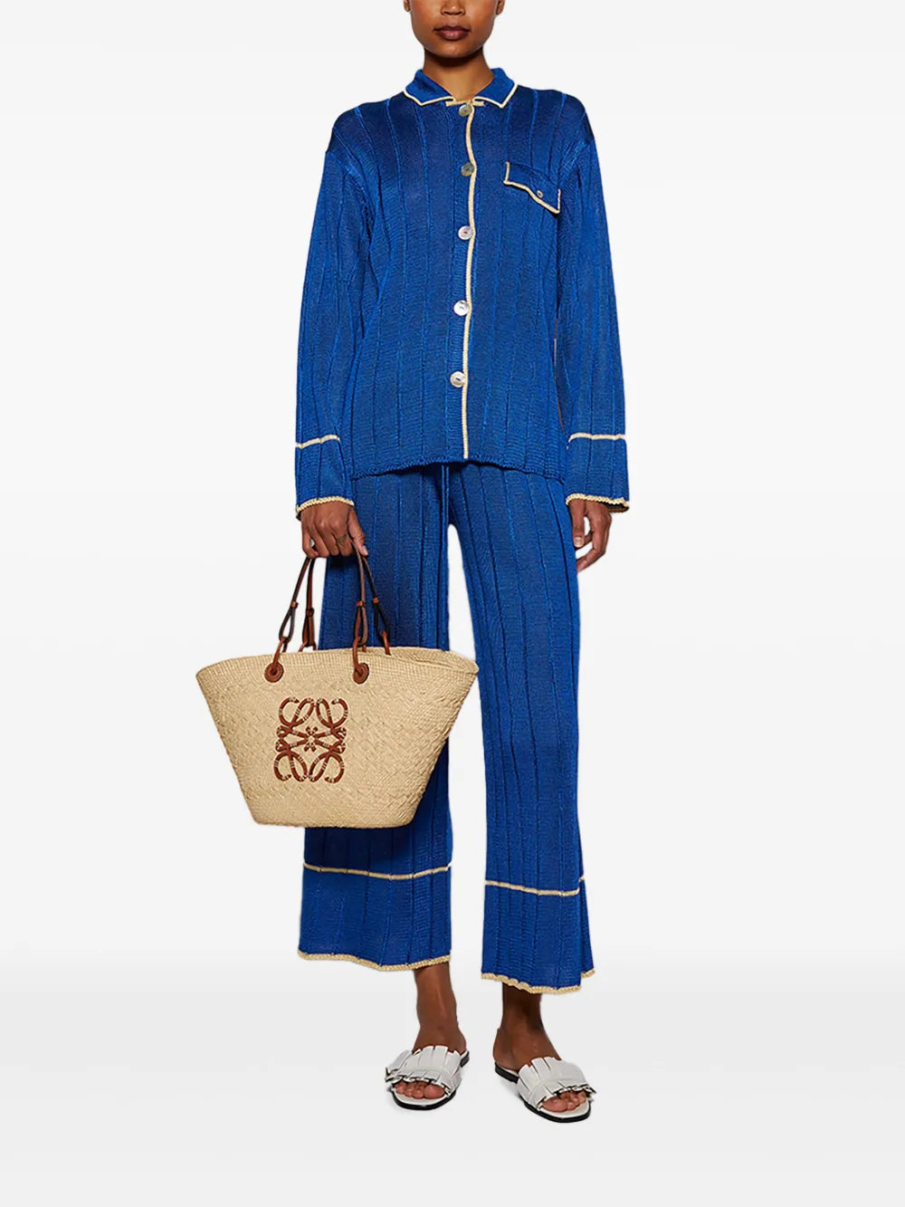 Wide-Leg Ribbed Trousers