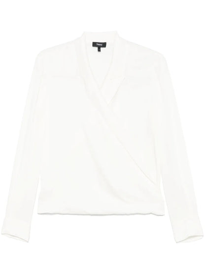 Peak-Lapels Wrap Blouse