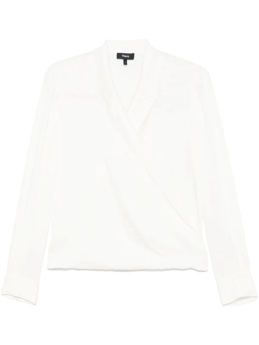 Peak-Lapels Wrap Blouse