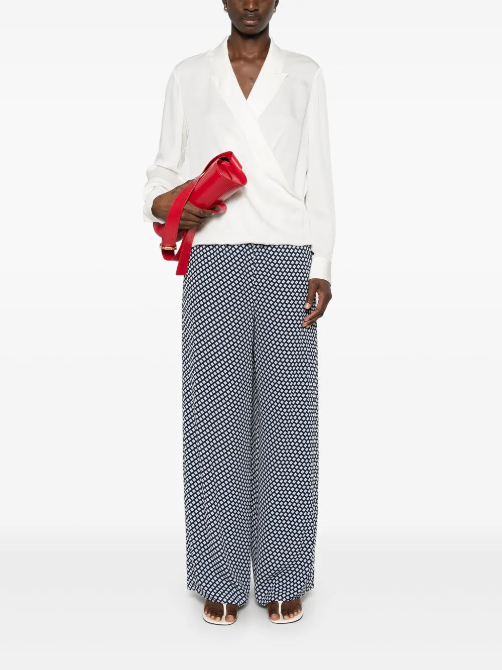 Peak-Lapels Wrap Blouse