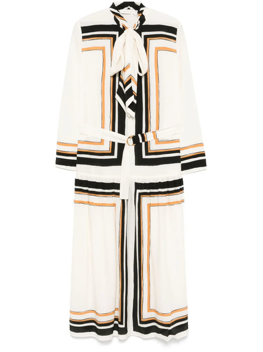 Pussy-Bow Collar Midi Dress