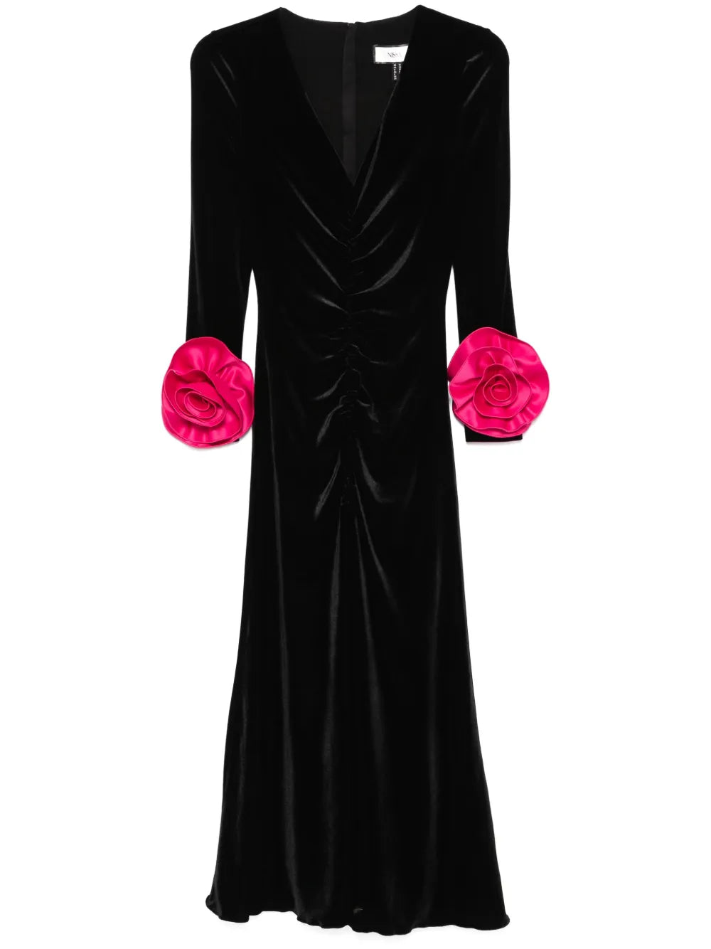 Floral-Detail Velvet Midi Dress