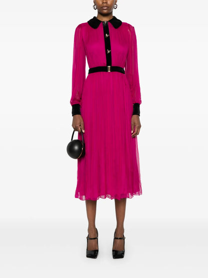 Belted Silk Midi Dress