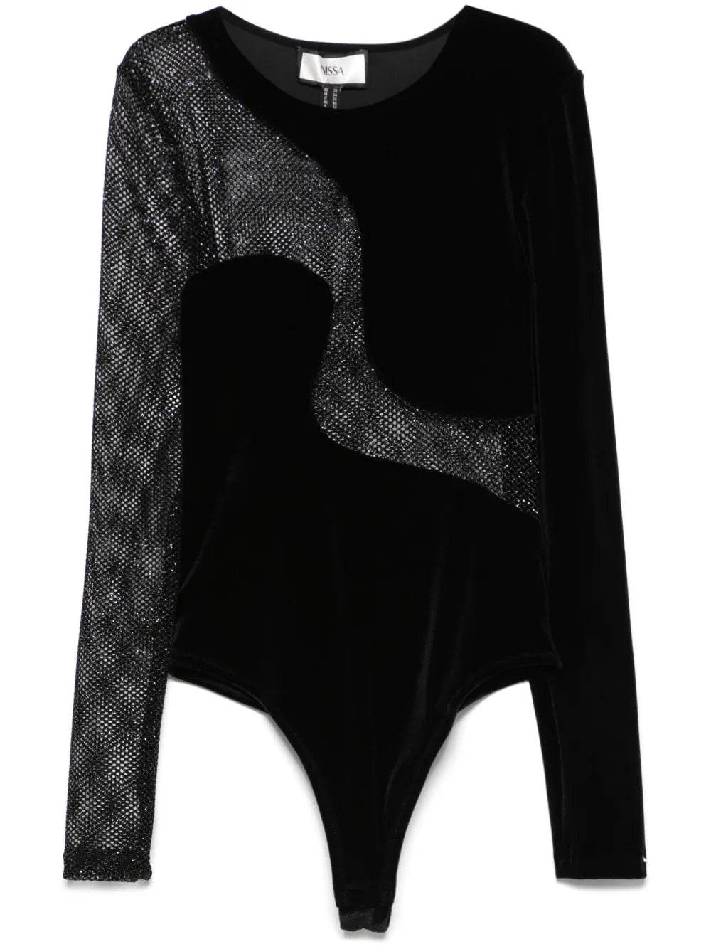 Mesh-Panel Velvet Bodysuit