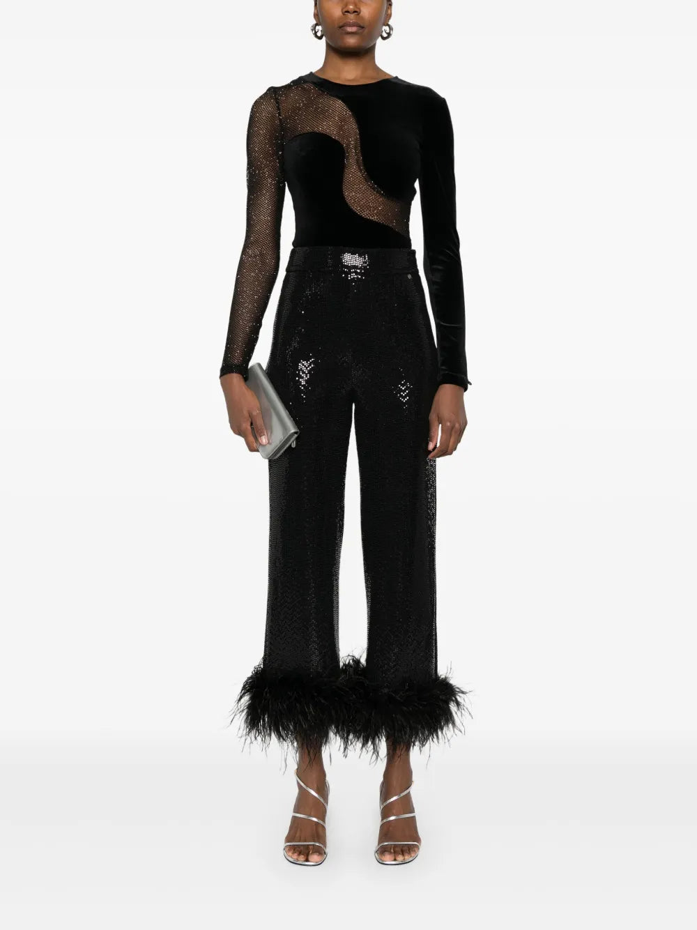 Mesh-Panel Velvet Bodysuit