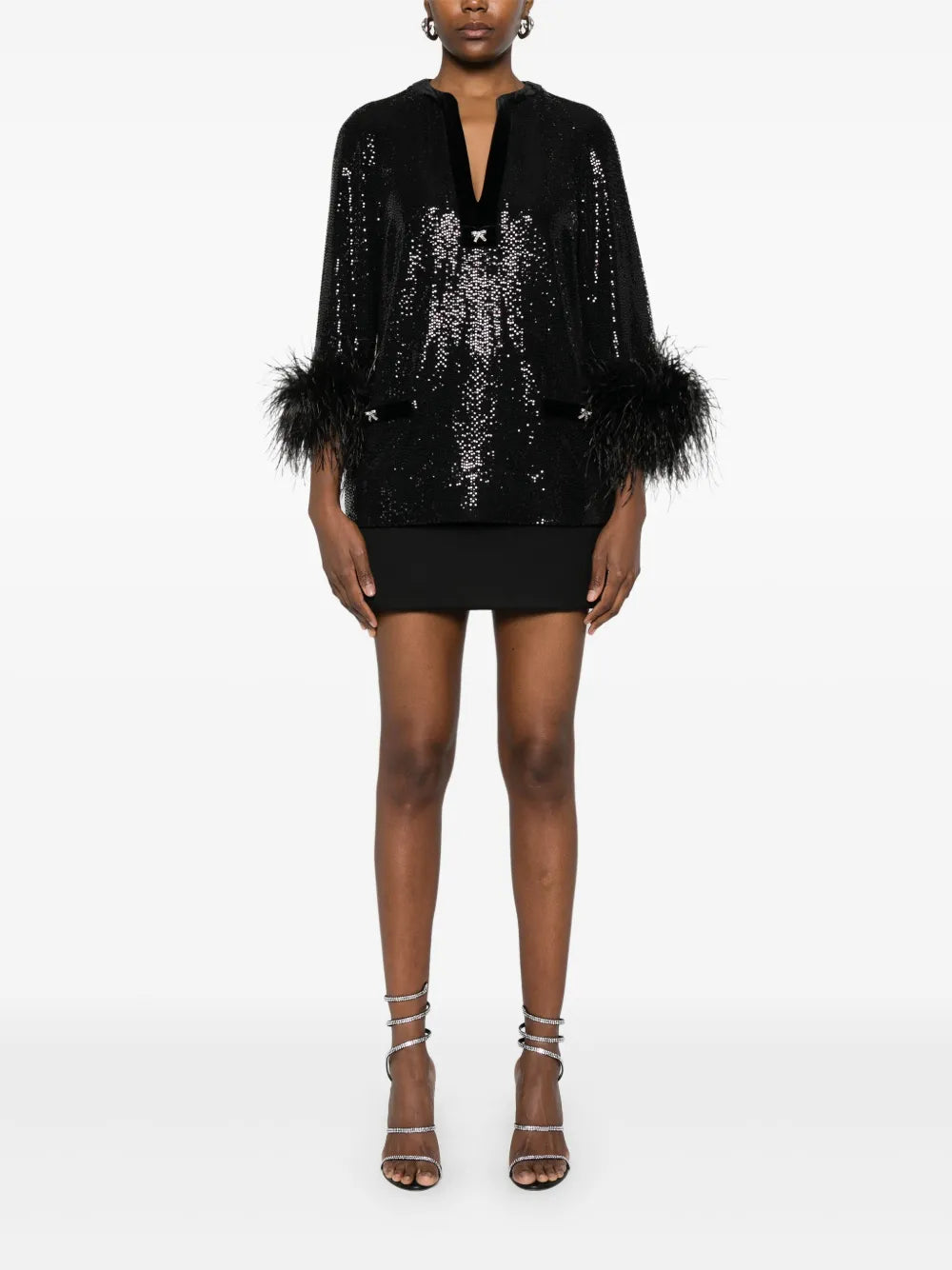 Feather-Trim Blouse