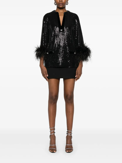Feather-Trim Blouse