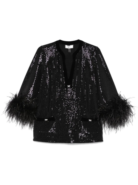 Feather-Trim Blouse
