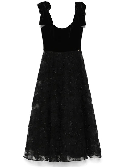 Floral-Appliqué Midi Dress