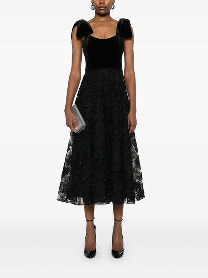 Floral-Appliqué Midi Dress