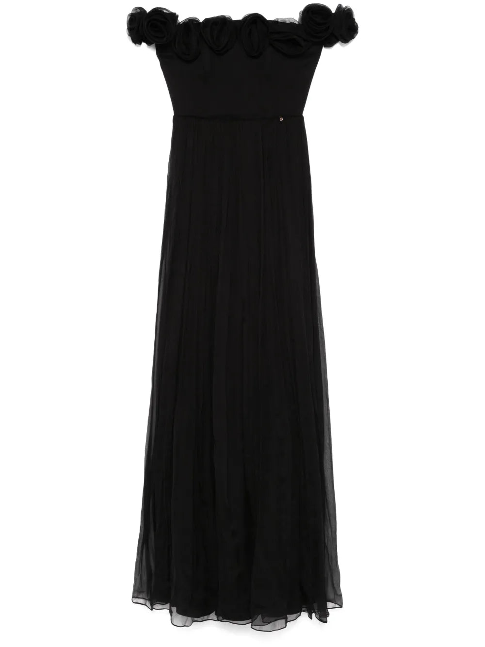 Floral-Appliqué Silk Maxi Dress