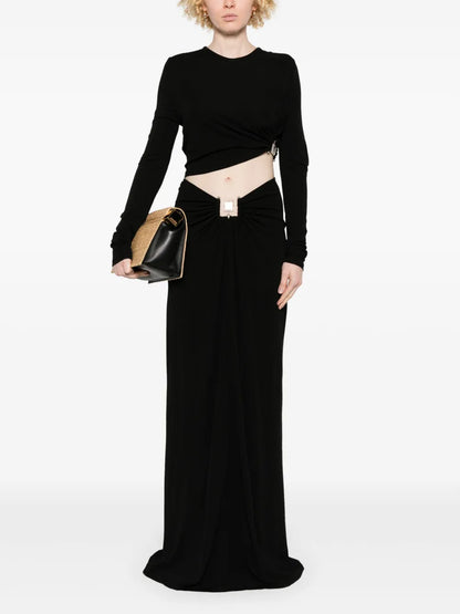 Bezel-Quartz Ruched Maxi Skirt