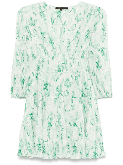 Patterned Pleated Mini Dress