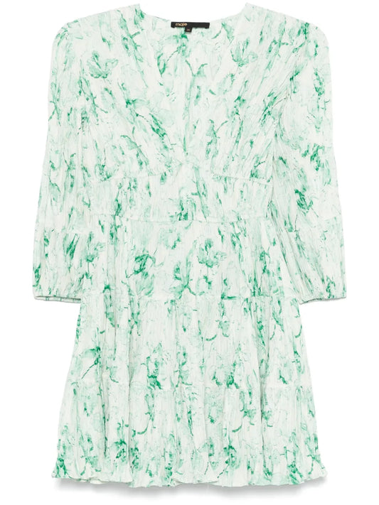 Patterned Pleated Mini Dress