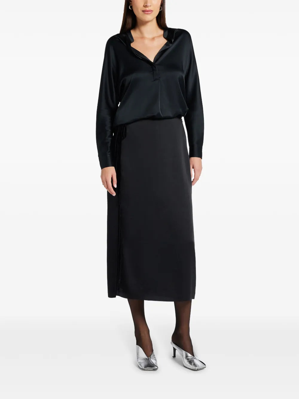 Velvet-Trim Midi Skirt