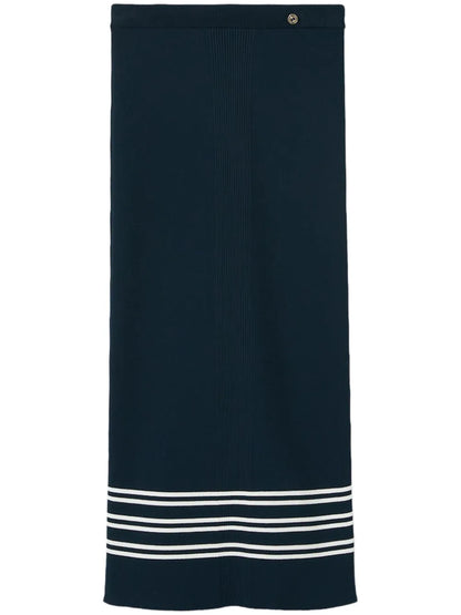 Ribbed-Detailed Midi Skirt