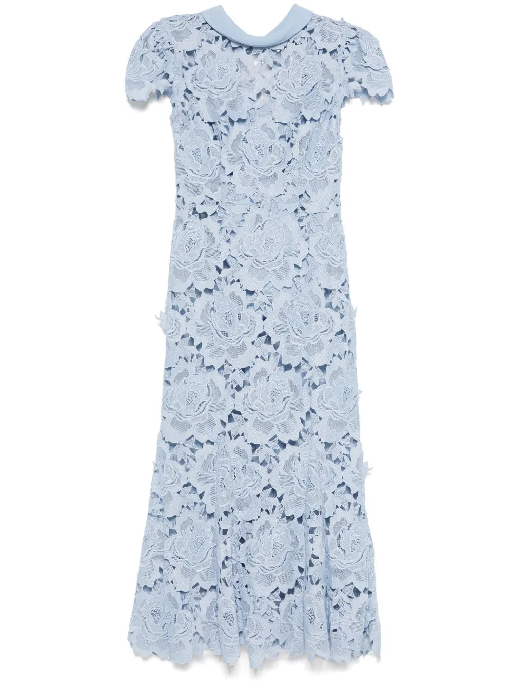 Contrast-Collar Lace Midi Dress