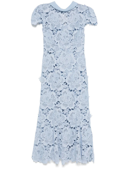 Contrast-Collar Lace Midi Dress